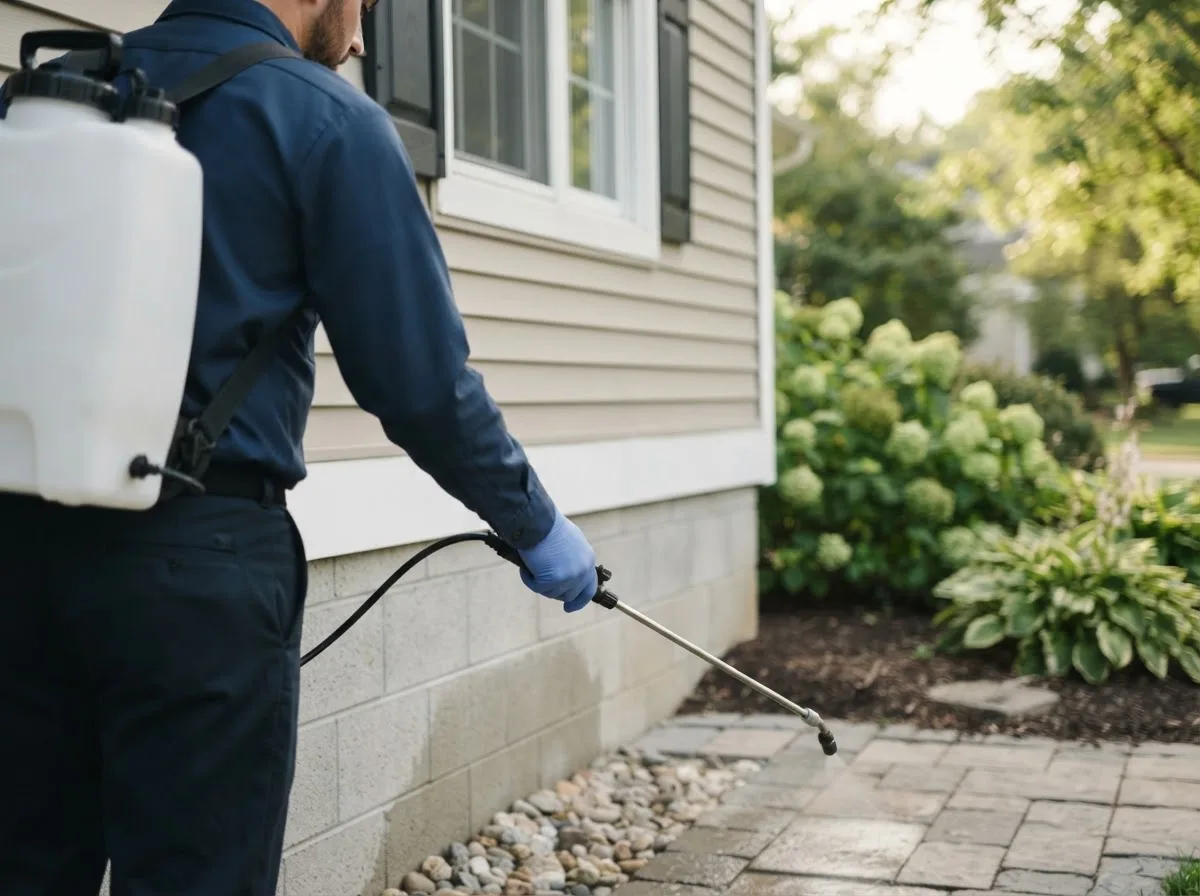 Pest control technician inspecting a home in Englewood, OH